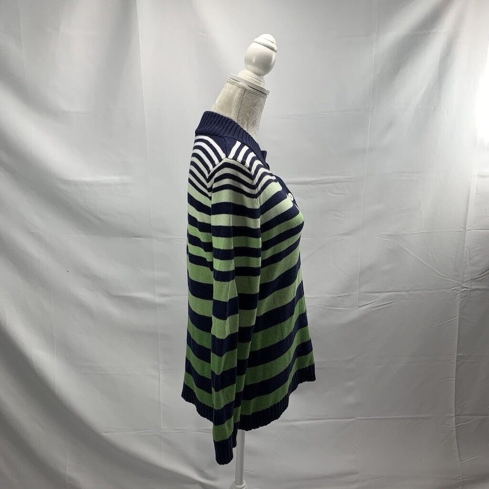 Liz Claiborne Women's Sweater Cotton Pullover Henley Buttons Stripes Size Medium - Picture 4 of 5